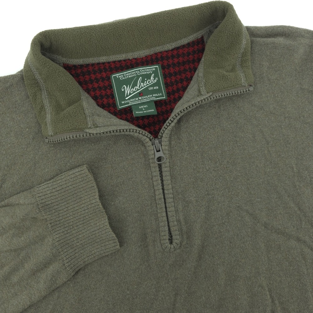 VTG Woolrich Sweater Mens Large‎ Green 1/4 Zip Pullover Wool Blend Outdoor Knit